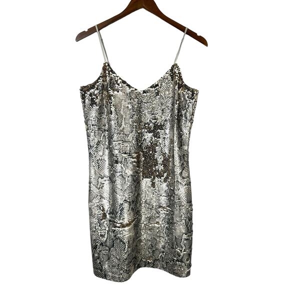 Cupcakes and Cashmere | Candice Snake Print Sequin Strappy Shift Mini Dress - Picture 3 of 11
